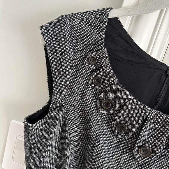 Karen Millen Grey Tweed Wool Blend Tailored Pencil Dress Neckline Detail US 6 - Picture 7 of 12
